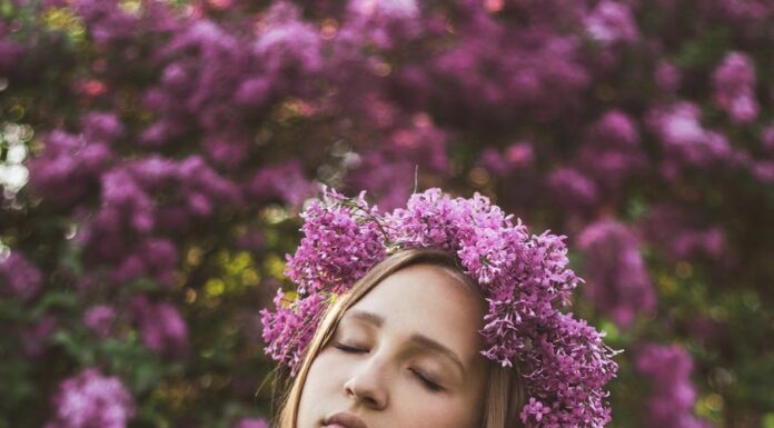 Zelenooka vila charming woman with wreath on head and closed eyes