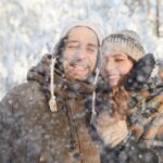 Loving Couple Enjoying Snowfall