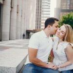Loving couple walks in Chicago