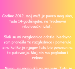 Godine 2012. moj muž je poveo mog sina, tada 14-godišnjaka, na trodnevni ribolovački izlet. Godine 2012. moj muž je poveo mog sina, tada 14-godišnjaka, na trodnevni ribolovački izlet.