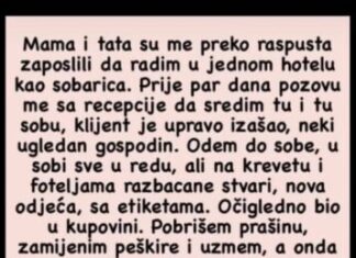 “Mama i tata su me preko raspusta zaposlili da radim u jednom hotelu kao sobarica.” “Mama i tata su me preko raspusta zaposlili da radim u jednom hotelu kao sobarica.”
