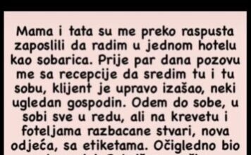 “Mama i tata su me preko raspusta zaposlili da radim u jednom hotelu kao sobarica.” “Mama i tata su me preko raspusta zaposlili da radim u jednom hotelu kao sobarica.”