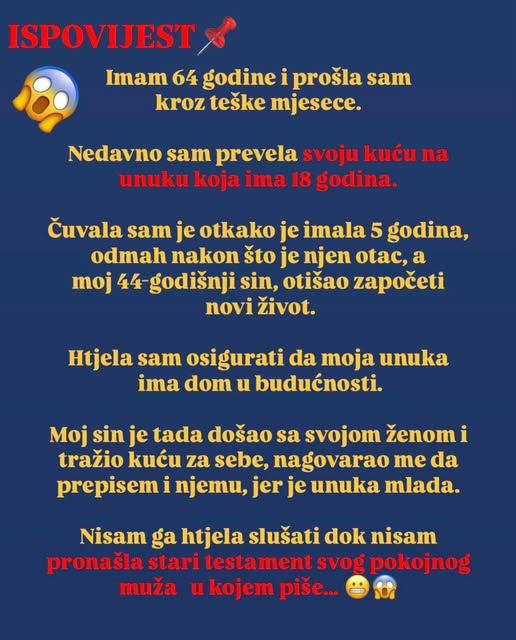 OSTAVILA SAM KUĆU U NASLIJEDSTVO UNUCI, A NE SINU: Ali ovakvo nešto nisam očekivala OSTAVILA SAM KUĆU U NASLIJEDSTVO UNUCI, A NE SINU: Ali ovakvo nešto nisam očekivala