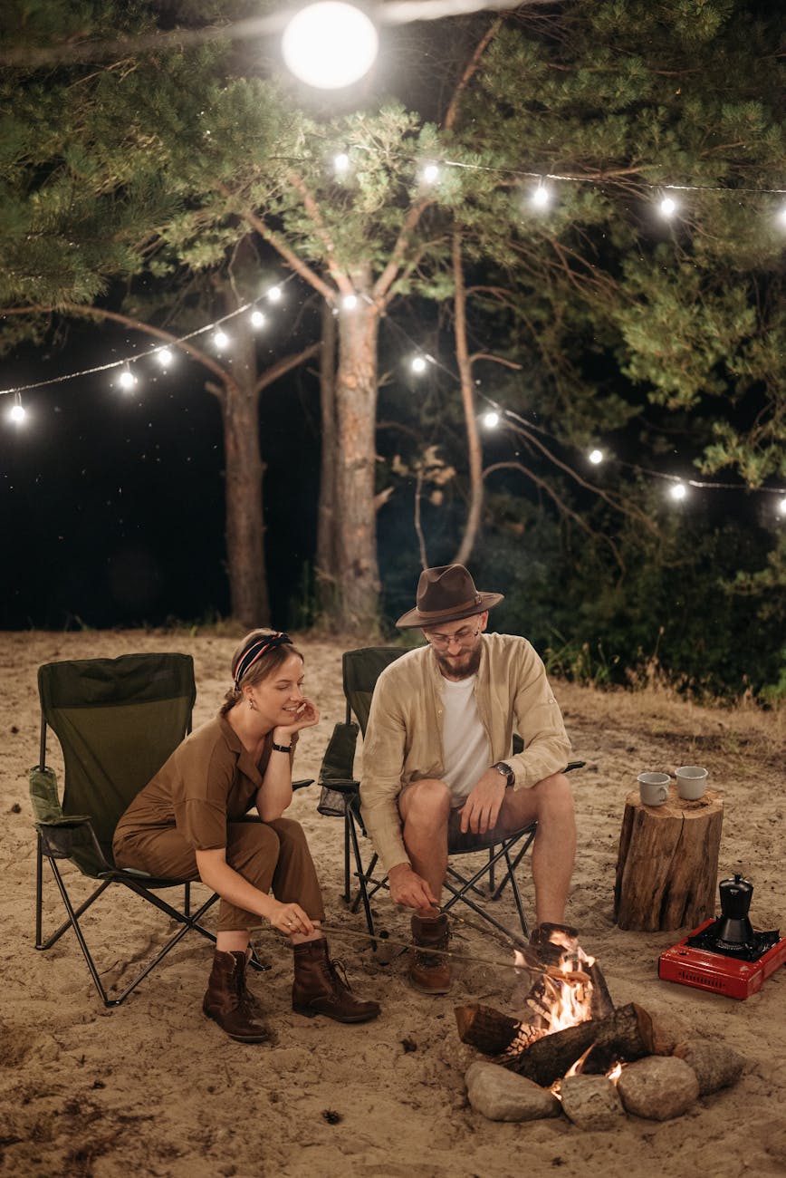 a couple spending their vacation together at a camp