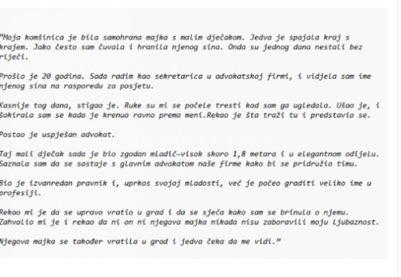 “Moja k0mšinica je bila samohrana majka s malim dječakom…”