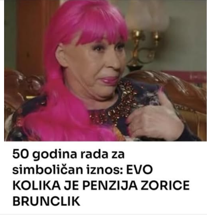 50 godina rada za simboličan iznos: EVO KOLIKA JE PENZIJA ZORICE BRUNCLIK