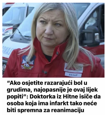 “Ako osjetite razarajući bol u grudima, najopasnije je 0vaj lijek popiti”: Doktorka iz Hitne isitče da 0soba koja ima infarkt tako neće biti spremna za reanimaciju