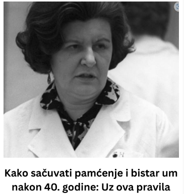 Kako sačuvati pamćenje i bistar um nakon 40. godine: Uz ova pravila mozak će vam raditi kao sat, tvrdi čuvena psihoterapeutkinja Kako sačuvati pamćenje i bistar um nakon 40. godine: Uz ova pravila mozak će vam raditi kao sat, tvrdi čuvena psihoterapeutkinja