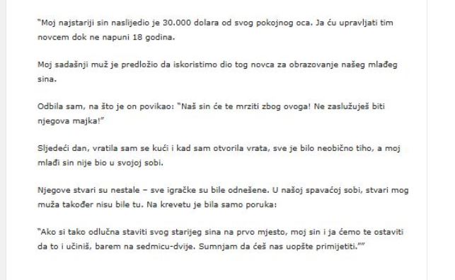 “Moj najstariji sin naslijedio je 30.000 dolara od svog pokojnog oca…”