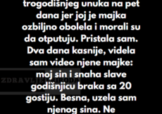 “Moja snaha me zamolila da pričuvam mog trogodišnjeg unuka na pet dana jer joj je majka ozbiljno obolela i morali su da otputuju…” “Moja snaha me zamolila da pričuvam mog trogodišnjeg unuka na pet dana jer joj je majka ozbiljno obolela i morali su da otputuju…”