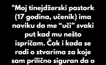 “Moj tinejdžerski pastork (17 godina, učenik) ima naviku da me “uči” svaki put kad mu nešto ispričam…” “Moj tinejdžerski pastork (17 godina, učenik) ima naviku da me “uči” svaki put kad mu nešto ispričam…”