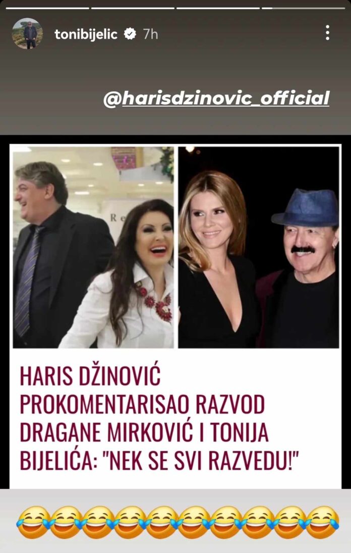 “Nek se svi razvedu!” Toni se javno obratio Harisu Džinoviću, zajedno zbijaju šale na račun propalih brakova