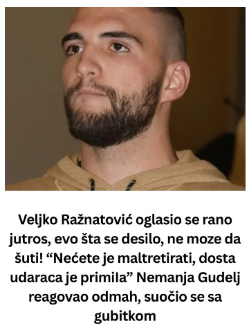 Veljko Ražnatović oglasio se rano jutros, evo šta se desilo, ne moze da šuti! “Nećete je maltretirati, dosta udaraca je primiIa” Nemanja Gudelj reagovao odmah, suočio se sa gubitkom