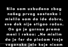 Moj spoj je odbio da plati moje vegansko jelo, a to nije bio jedini znak za uzbunu. Moj spoj je odbio da plati moje vegansko jelo, a to nije bio jedini znak za uzbunu.