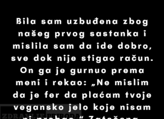 Moj spoj je odbio da plati moje vegansko jelo, a to nije bio jedini znak za uzbunu. Moj spoj je odbio da plati moje vegansko jelo, a to nije bio jedini znak za uzbunu.
