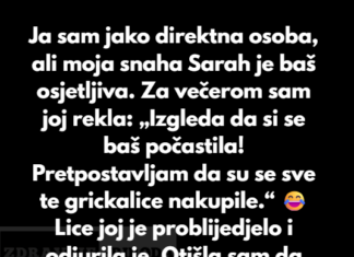 Nikada nisam očekivala da će moja snaha ovako reagovati na moj komentar o težini. Nikada nisam očekivala da će moja snaha ovako reagovati na moj komentar o težini.