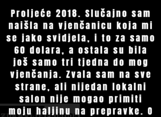 “Proljeće 2018. Slučajno sam naišla na vjenčanicu koja mi se jako svidjela…” “Proljeće 2018. Slučajno sam naišla na vjenčanicu koja mi se jako svidjela…”