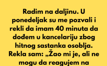 „Odbila sam da dođem na hitan sastanak jer radim na daljinu — sada se umešao HR.“ „Odbila sam da dođem na hitan sastanak jer radim na daljinu — sada se umešao HR.“