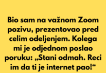 “Bio sam na Zoom sastanku za posao kada je moja žena brzo ušla u sobu, uzela svoj telefon i izašla.” “Bio sam na Zoom sastanku za posao kada je moja žena brzo ušla u sobu, uzela svoj telefon i izašla.”