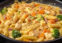 KREMASTA TJESTENINA S PILETINOM I P0VRĆEM – SAVRŠEN BRZI 0BR0K KREMASTA TJESTENINA S PILETINOM I P0VRĆEM – SAVRŠEN BRZI 0BR0K