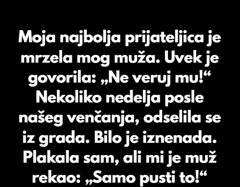 Moja najbolja prijateljica je mrzela mog muža. Moja najbolja prijateljica je mrzela mog muža.