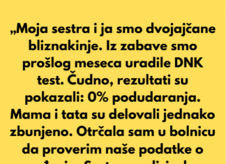 „Moja sestra i ja smo dvojajčane bliznakinje. Iz čiste zabave uradile smo DNK test prošlog meseca.” „Moja sestra i ja smo dvojajčane bliznakinje. Iz čiste zabave uradile smo DNK test prošlog meseca.”
