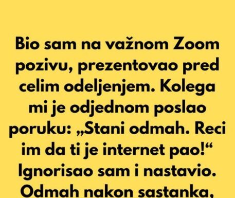 “Bio sam na sastanku za posao kada je moja žena brzo ušla u sobu, uzela svoj telefon i izašla.” “Bio sam na sastanku za posao kada je moja žena brzo ušla u sobu, uzela svoj telefon i izašla.”