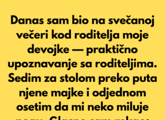 Danas sam bio na svečanoj večeri kod roditelja moje devojke — svojevrsno upoznavanje sa roditeljima. Danas sam bio na svečanoj večeri kod roditelja moje devojke — svojevrsno upoznavanje sa roditeljima.