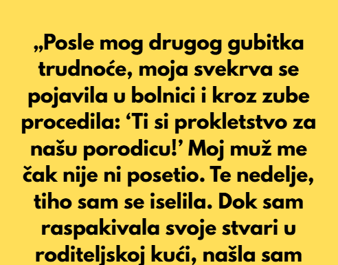 „Posle mog drugog gubitka trudnoće, moja svekrva se pojavila u bolnici i kroz zube rekla… „Posle mog drugog gubitka trudnoće, moja svekrva se pojavila u bolnici i kroz zube rekla…