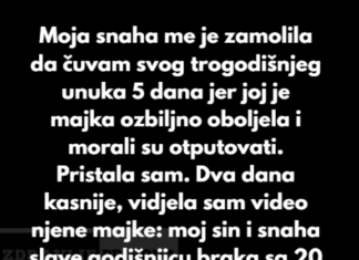 “Snaha me prevarila da bi cuvala njeno dijete, rekla da joj majka tesko bolesna i da mora da ide…” “Snaha me prevarila da bi cuvala njeno dijete, rekla da joj majka tesko bolesna i da mora da ide…”