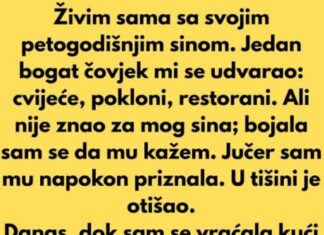 Živim sama sa svojim petogodišnjim sinom. Jedan bogat čovjek mi se udvarao: Živim sama sa svojim petogodišnjim sinom. Jedan bogat čovjek mi se udvarao: