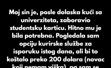 Moj sin je, posle dolaska kući sa univerziteta, zaboravio studentsku karticu. Moj sin je, posle dolaska kući sa univerziteta, zaboravio studentsku karticu.