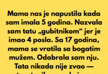 Moja mama nas je napustila kada sam imala 5 godina. Nazvala sam tatu „gubitnikom“ jer je radio 4 posla. Moja mama nas je napustila kada sam imala 5 godina. Nazvala sam tatu „gubitnikom“ jer je radio 4 posla.