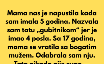 Moja mama nas je napustila kada sam imala 5 godina. Nazvala sam tatu „gubitnikom“ jer je radio 4 posla. Moja mama nas je napustila kada sam imala 5 godina. Nazvala sam tatu „gubitnikom“ jer je radio 4 posla.