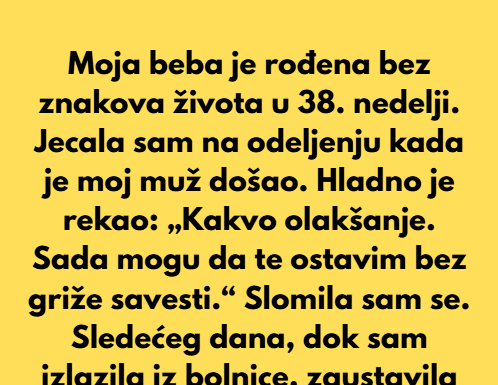 Sobala sam u bolnici, dok sam jecala, kada je muž došao i hladno rekao: „Kakvo olakšanje. Sad mogu da te ostavim bez osećaja krivice.“ Sobala sam u bolnici, dok sam jecala, kada je muž došao i hladno rekao: „Kakvo olakšanje. Sad mogu da te ostavim bez osećaja krivice.“