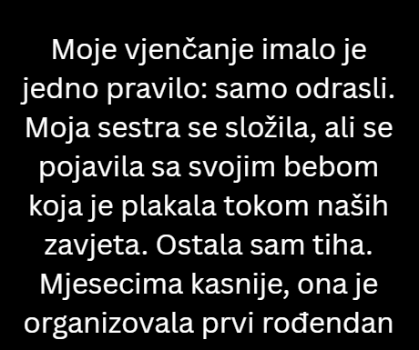 Moja sestra je uništila moje vjenčanje bez djece—pa sam joj poslužila hladnu osvetu. Moja sestra je uništila moje vjenčanje bez djece—pa sam joj poslužila hladnu osvetu.