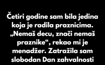 Odbila sam da radim praznicima samo zato što nemam decu. Odbila sam da radim praznicima samo zato što nemam decu.