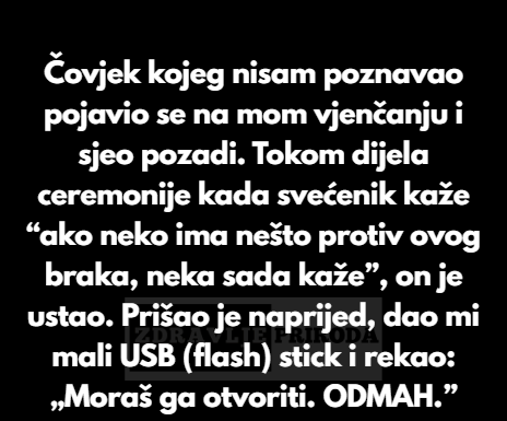 “Čovjek kojeg nisam poznavao pojavio se na mom vjenčanju i sjeo pozadi.” “Čovjek kojeg nisam poznavao pojavio se na mom vjenčanju i sjeo pozadi.”