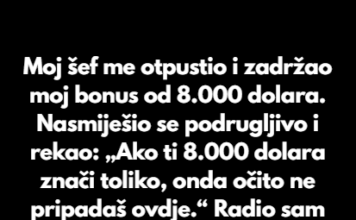 “Moj šef me otpustio i zadržao moj bonus od 8.000 dolara.” “Moj šef me otpustio i zadržao moj bonus od 8.000 dolara.”
