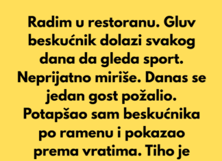 Radim u restoranu. Gluv beskućnik dolazi svakog dana da gleda sport, neprijatno miriše. Radim u restoranu. Gluv beskućnik dolazi svakog dana da gleda sport, neprijatno miriše.