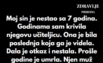 “Šest godina sam krivila učiteljicu svog sina, gospođu Alder, za dan kada je nestao sa 7 godina” “Šest godina sam krivila učiteljicu svog sina, gospođu Alder, za dan kada je nestao sa 7 godina”