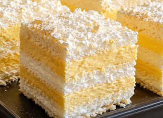 Puslica torta sa žutim filom i šlagom kremasta klasika u slojevima… Puslica torta sa žutim filom i šlagom kremasta klasika u slojevima…
