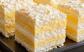 Puslica torta sa žutim filom i šlagom kremasta klasika u slojevima… Puslica torta sa žutim filom i šlagom kremasta klasika u slojevima…