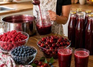 Od 3 kg malina, 2 kg višanja i 1 kg borovnica dobijem 11 litara domaćeg soka Od 3 kg malina, 2 kg višanja i 1 kg borovnica dobijem 11 litara domaćeg soka