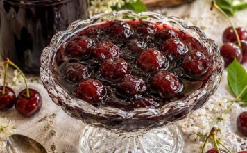 Starinsko slatko od višanja – višnje ostale cijele, a sirup gust kao med Starinsko slatko od višanja – višnje ostale cijele, a sirup gust kao med
