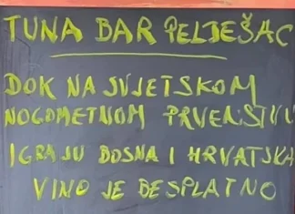 Tuna bar Pelješac oduševio ponudom za Svjetsko prvenstvo: Besplatno vino sve dok se BiH i Hrvatska takmiče Tuna bar Pelješac oduševio ponudom za Svjetsko prvenstvo: Besplatno vino sve dok se BiH i Hrvatska takmiče