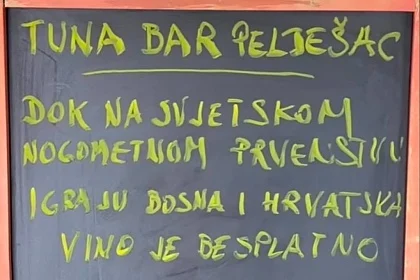 Tuna bar Pelješac oduševio ponudom za Svjetsko prvenstvo: Besplatno vino sve dok se BiH i Hrvatska takmiče Tuna bar Pelješac oduševio ponudom za Svjetsko prvenstvo: Besplatno vino sve dok se BiH i Hrvatska takmiče