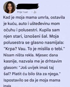 Naslijedila je samo stari šal nakon majčine smrti, a nekoliko sedmica kasnije jedan telefonski poziv promijenio je njen pogled na sve Naslijedila je samo stari šal nakon majčine smrti, a nekoliko sedmica kasnije jedan telefonski poziv promijenio je njen pogled na sve