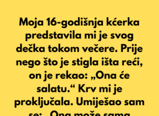 Moja 16-godišnja kćerka predstavila mi je svog dečka tokom večere. Prije nego što je konobarica stigla pogledati u nju, on je rekao: „Ona će salatu.“ Krv mi je proključala. Umiješao sam se: „Ona može sama naručiti.“ Naručila je cheeseburger. Moja 16-godišnja kćerka predstavila mi je svog dečka tokom večere. Prije nego što je konobarica stigla pogledati u nju, on je rekao: „Ona će salatu.“ Krv mi je proključala. Umiješao sam se: „Ona može sama naručiti.“ Naručila je cheeseburger.