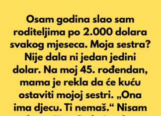 Osam godina slao sam roditeljima po 2.000 dolara svakog mjeseca. Moja sestra Nije dala ni jedan jedini dolar. Osam godina slao sam roditeljima po 2.000 dolara svakog mjeseca. Moja sestra Nije dala ni jedan jedini dolar.